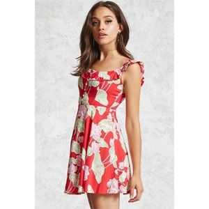 Forever 21 | Red Off the Shoulder Floral Dress  with Faux Buttons